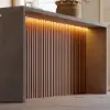 Modern 180 cm Concrete Grey Kitchen Island with Storage & LED Light, Waterfall Edge