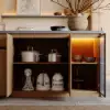 Modern 180 cm Concrete Grey Kitchen Island with Storage & LED Light, Waterfall Edge