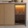 Modern 180 cm Concrete Grey Kitchen Island with Storage & LED Light, Waterfall Edge