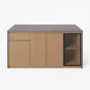 Modern 180 cm Concrete Grey Kitchen Island with Storage & LED Light, Waterfall Edge