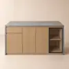 Modern 180 cm Concrete Grey Kitchen Island with Storage & LED Light, Waterfall Edge