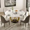 5 Piece Dining Room Set 1350mm Sintered Stone Top Round Dining Table White&Grey 4 Chairs