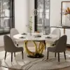 5 Piece Dining Room Set 1350mm Sintered Stone Top Round Dining Table White&Grey 4 Chairs