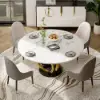 5 Piece Dining Room Set 1350mm Sintered Stone Top Round Dining Table White&Grey 4 Chairs