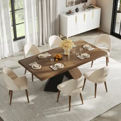 Picture of 1600mm-2000mm Walnut Dining Table & 6 Dining Chairs Set – 8