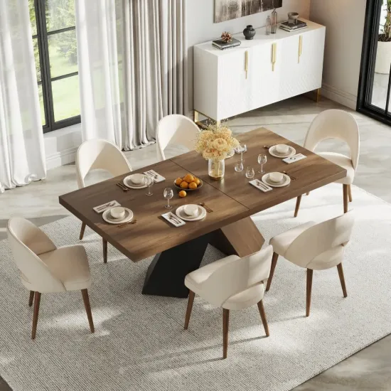 1600mm-2000mm Walnut Dining Table & 6 Dining Chairs Set – 8
