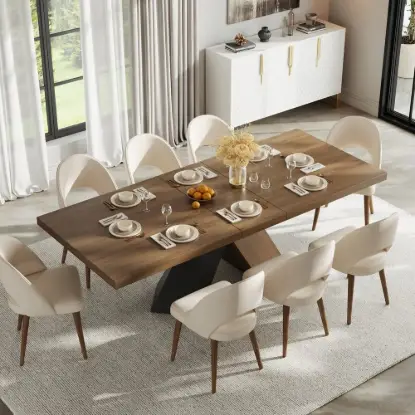 Picture of 1600mm-2000mm Extendable Walnut Dining Table & 8 Walnut Japandi Rattan Dining Chairs