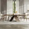 1600mm-2000mm Extendable Walnut Dining Table & 8 Walnut Japandi Rattan Dining Chairs