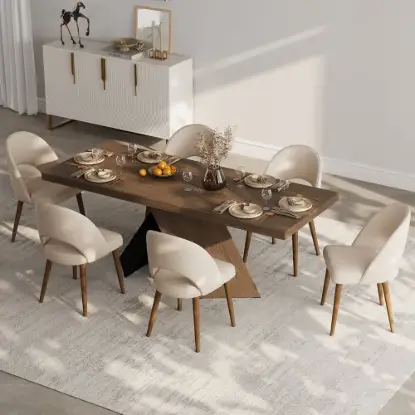Picture of 1600mm-2000mm Walnut Dining Table & 6 Dining Chairs Set