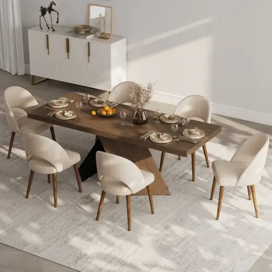 1600mm-2000mm Walnut Dining Table & 6 Dining Chairs Set