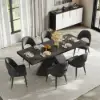 1600mm-2000mm Extendable Black Dining Table & 6 Walnut Japandi Rattan Dining Chairs