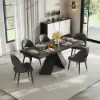 1600mm-2000mm Extendable Black Dining Table & 6 Walnut Japandi Rattan Dining Chairs