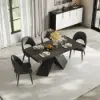 1600mm-2000mm Extendable Black Dining Table & 4 Walnut Japandi Rattan Dining Chairs