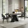 1600mm-2000mm Extendable Black Dining Table & 4 Walnut Japandi Rattan Dining Chairs