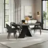 1600mm-2000mm Extendable Black Dining Table & 4 Walnut Japandi Rattan Dining Chairs