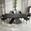 1600mm-2000mm Extendable Black Dining Table & 4 Walnut Japandi Rattan Dining Chairs