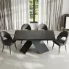 1600mm-2000mm Extendable Black Dining Table & 4 Walnut Japandi Rattan Dining Chairs