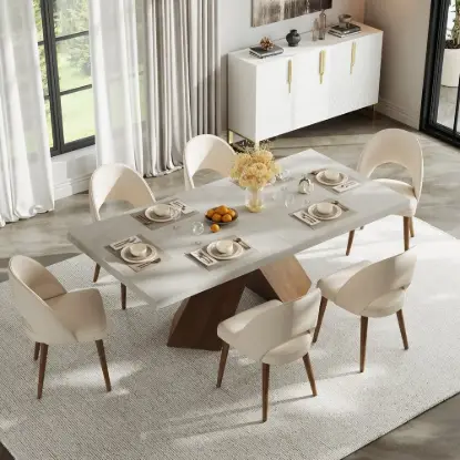 Picture of 1600mm-2000mm Extendable Gray Dining Table & 6 Walnut Japandi Rattan Dining Chairs