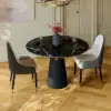 1000mm Sintered Stone Round Dining Table with Saddle Leather Base Seats 2-4 People