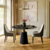 1000mm Sintered Stone Round Dining Table with Saddle Leather Base Seats 2-4 People