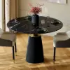 1000mm Sintered Stone Round Dining Table with Saddle Leather Base Seats 2-4 People