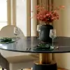 1000mm Sintered Stone Round Dining Table with Saddle Leather Base Seats 2-4 People