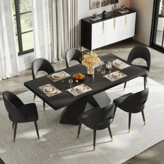 2000mm-2400mm Extendable Black Dining Table & 6 Black Japandi Rattan Dining Chairs