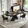 2000mm-2400mm Extendable Black Dining Table & 6 Black Japandi Rattan Dining Chairs