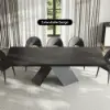 2000mm-2400mm Extendable Black Dining Table & 6 Black Japandi Rattan Dining Chairs