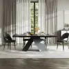 2000mm-2400mm Extendable Black Dining Table & 6 Black Japandi Rattan Dining Chairs