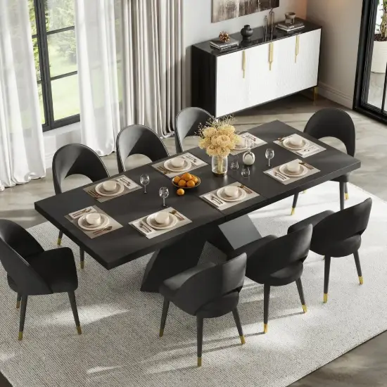 2000mm-2400mm Extendable Black Dining Table & 8 Black Japandi Rattan Dining Chairs