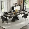 2000mm-2400mm Extendable Black Dining Table & 8 Black Japandi Rattan Dining Chairs