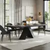 2000mm-2400mm Extendable Black Dining Table & 8 Black Japandi Rattan Dining Chairs
