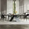 2000mm-2400mm Extendable Black Dining Table & 8 Black Japandi Rattan Dining Chairs