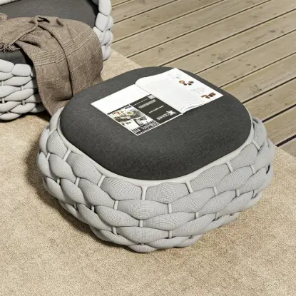 Cocaro Outdoor Hand-Woven Rope Footrest Storage Ottoman in Grey