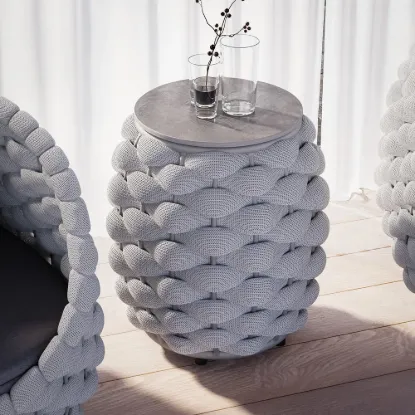Cocaro Outdoor Woven Side Table with Storage, Waterproof Rope & Slate Top