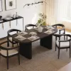 Japandi 1600mm-2000mm Oval Extendable Black Dining Table & 6 Dining Chair Set