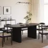 Japandi 1600mm-2000mm Oval Extendable Black Dining Table & 6 Dining Chair Set