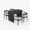 Japandi 1600mm-2000mm Oval Extendable Black Dining Table & 4 Dining Chair Set
