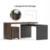 Modern Rotatable L-Shaped Executive Desk & Swivel Black Leather Office Desk Chair Set
