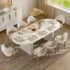Japandi 2000mm-2400mm Oval Extendable White Dining Table & 8 Dining Chair Set