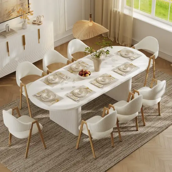 Japandi 2000mm-2400mm Oval Extendable White Dining Table & 8 Dining Chair Set