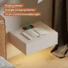 Lumio White 1-Drawer Floating LED Bedside Table with Charging Station