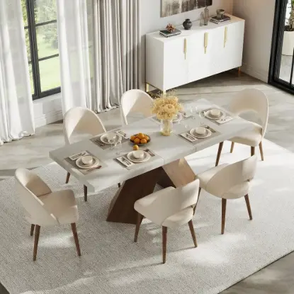 Dining Set 63"-79" Extendable Wood Dining Table with 6 Chairs
