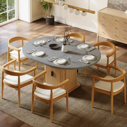 47"-63" Gray Extendable Dining Table Set with 6 Chairs – AUD-H2402