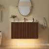 Aura 36" Bathroom Vanity with Light Ash Wood Slatted Panels Faux Travertine Top