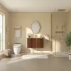 Aura 36" Bathroom Vanity with Light Ash Wood Slatted Panels Faux Travertine Top