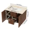 Aura 36" Bathroom Vanity with Light Ash Wood Slatted Panels Faux Travertine Top