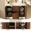 Aura 36" Bathroom Vanity with Light Ash Wood Slatted Panels Faux Travertine Top