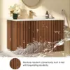Aura 36" Bathroom Vanity with Light Ash Wood Slatted Panels Faux Travertine Top